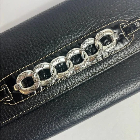 Brighton Black Leather Wallet with Silver Chain Accent - Picture 7 of 9